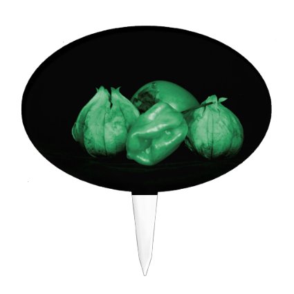 tomatillo green toned w persimmion and pepper cake toppers