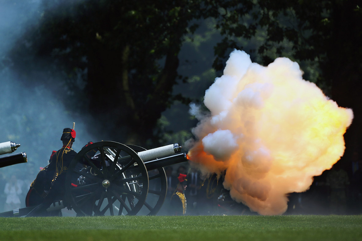 Gunners from The Kings Troop Royal Horse Artillery fire a 41-gun salute in Hyde Park, London, to mark the 93rd birthday of Prince Philip