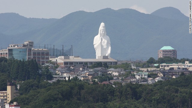 The 100-meter-tall Japanese Bodhisattva statue in Sendai, Japan, has an elevator that takes visitors to its higher sections. If you get lost, you can simply follow the statue's gaze to the town center.