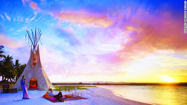 One&amp;Only Le Saint Géran lives up to its name with its one-of-a-kind teepee created by British fashion designer Alice Temperley. The hand-sewn, jewel-encrusted tent is decked out with an antique chandelier and a treasure chest full of champagne.