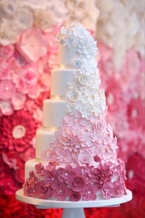 Ombre shades of white to pink cascading wedding cake by Cake...