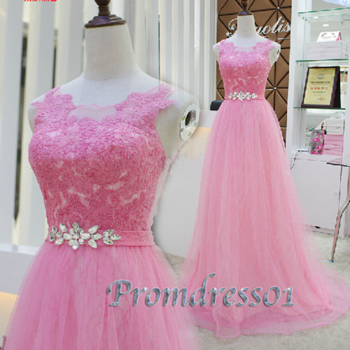qpromdress: 2015 cute pink beaded long prom dress