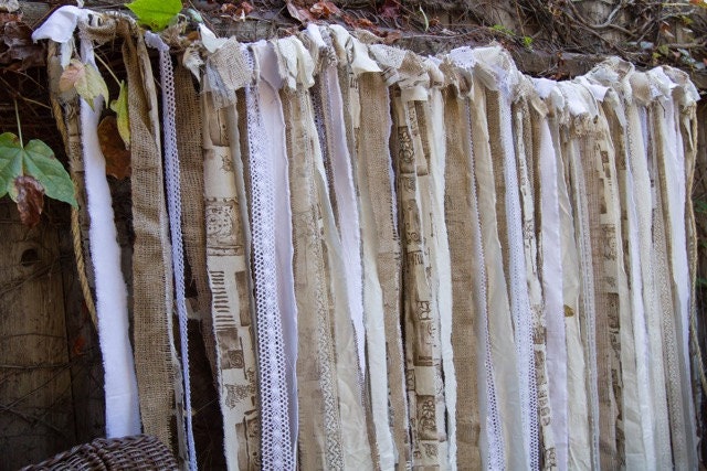 Torn Fabric Garland, Bohemian, Ivory, Burlap, Lace, Bridal, Curtain, Photography Backdrop, Party Decor, Shabby Chic