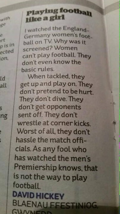 A Very Clever Letter to the Editor About "Why Women Can't Play Soccer"