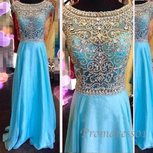 qpromdress: Light blue beaded long dress