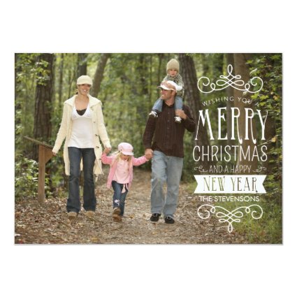 Hand Sketched Banner Holiday Photo Greeting Card Announcement