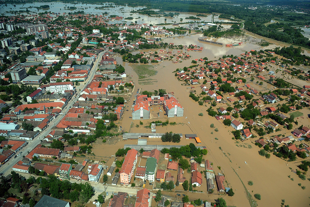 An aerial view of the Serbian town of Obrenovac