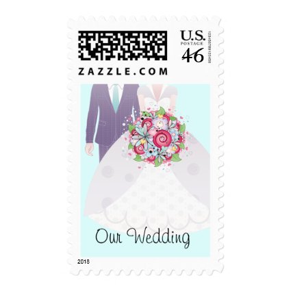 Turquoise and Pink Wedding Bride and Groom Stamps