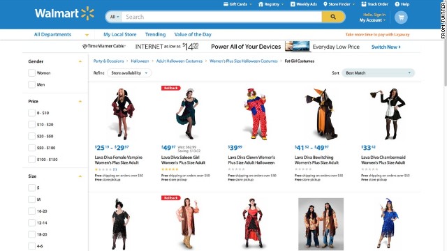 "Not sure labeling these as 'Fat Girl Costumes' is the best approach." Twitter user Kristyn Washburn tweeted at Walmart on October 21, after discovering how the plus-size Halloween costumes for women were labeled. The retail giant apologized six days later, after media outlets like Jezebel reported on the classification. It's currently investigating how the labeling occurred. "This never should have been on our site. It is unacceptable and we apologize," said Ravi Jariwala, a spokesperson for Walmart. "We worked quickly to remove it this morning and are taking additional steps to ensure this never happens again."