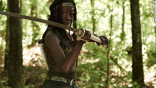 We didn't even see her face but when she used her katana to slice through zombies at the end of season two, we knew we really liked Michonne, actress Danai Gurira, from "The Walking Dead" right away.