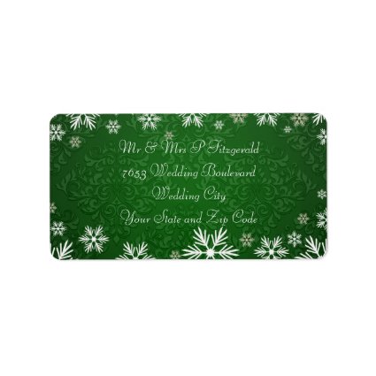 Snowflakes and Green Damask Wedding Custom Address Labels