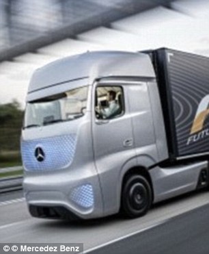 . In addition to carrying passengers, self-driving cars, such as Google's prototype and Mercedes' Future Truck 2025 (pictured), as well as traditional taxis may become delivery drivers
