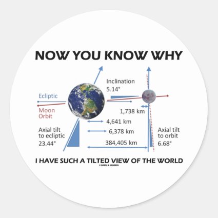 Now You Know Why I Have Such A Tilted View World Round Stickers