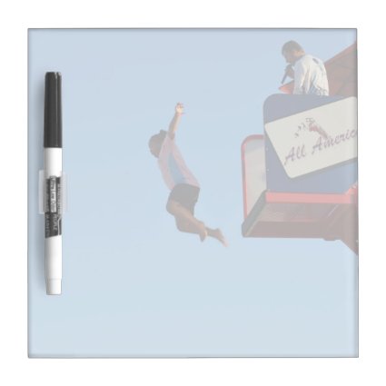 person jumping off of tower fair ride dry erase white board