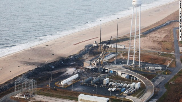 An aerial view of the Wallops Island facility is seen October 29 after the failed launch.