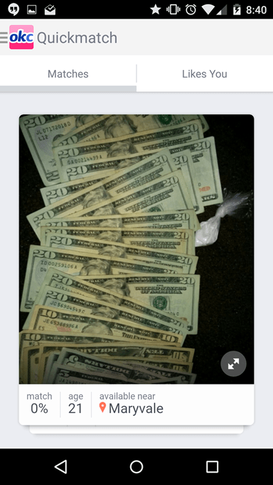 Your profile pic should not be of a pile of 20 dollar bills