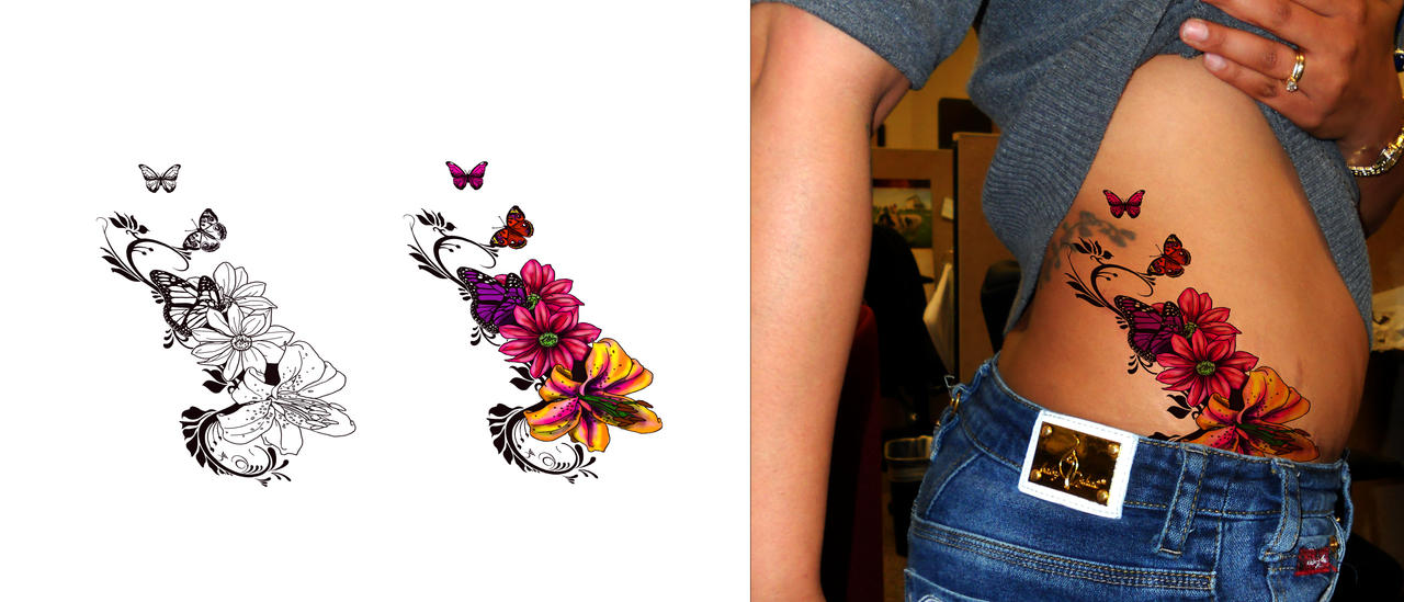 Floral Butterfly Tattoo Design by SuzanneMoseley