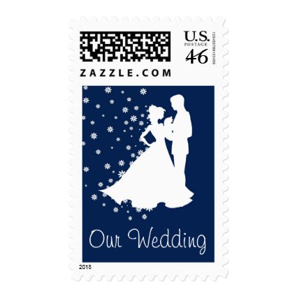 Silhouettes Navy Blue Wedding Postage Stamp