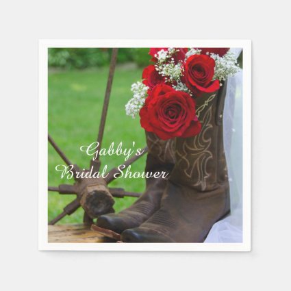 Rustic Red Roses Country Bridal Shower Disposable Paper Napkins