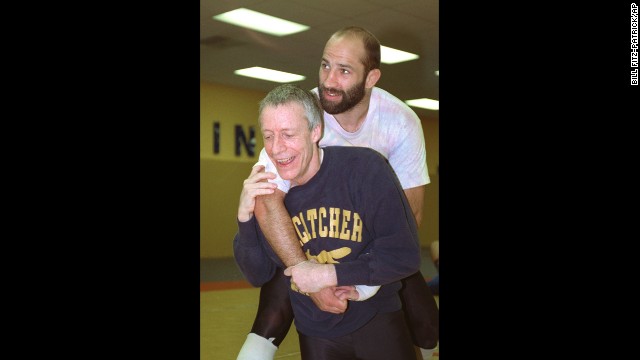 John E. du Pont, left, and Olympic wrestler Dave Schultz are shown in this undated photo at the Foxcatcher National Training Center outside Philadelphia. 