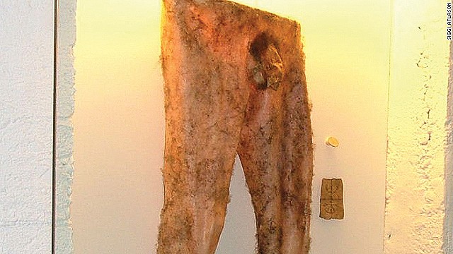 A replica of "necropants," which were reputedly made from human skin and said to grant financial success to the wearer.