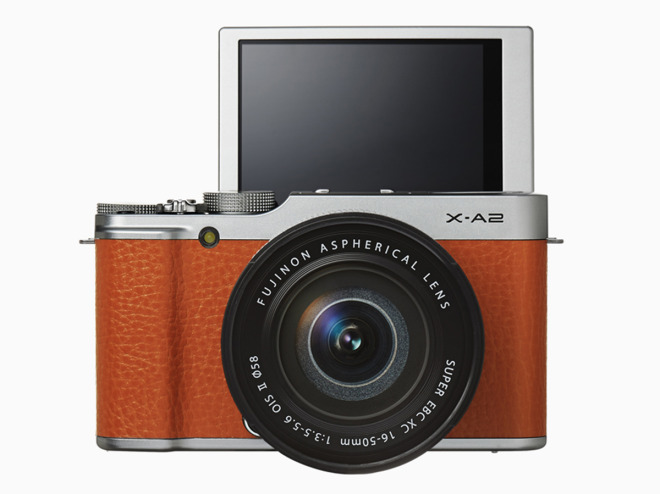 The new Fujifilm X-A2 has a 3-inch LCD that flips all the way up, facing forward for selfies.