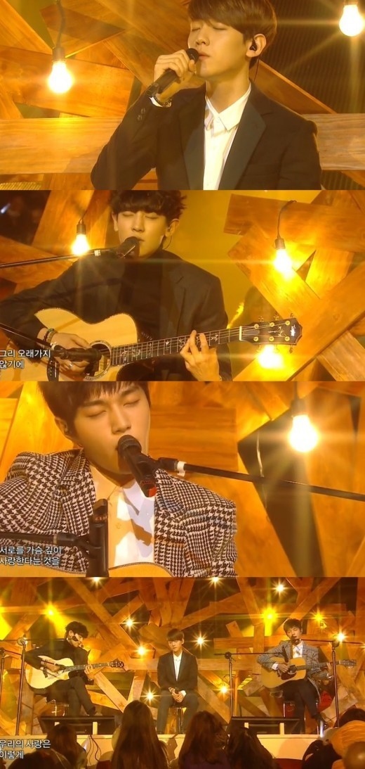 EXO チャンヨル＆ベクヒョン＆INFINITE エル「MBC歌謡大祭典」でアコースティックギターのコラボステージ披露“目をそっと閉じて”