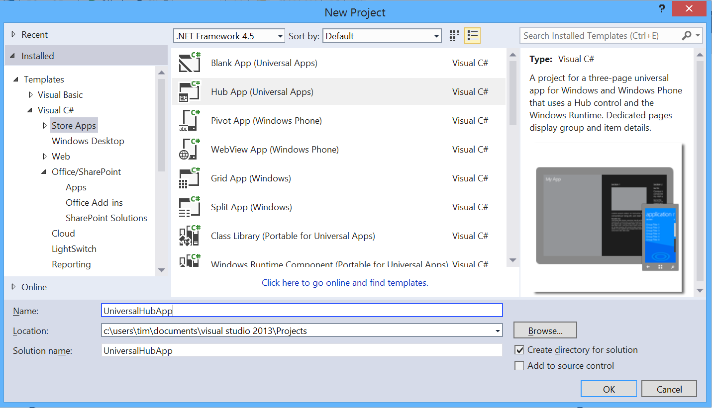 Creating a Universal App in Visual Studio