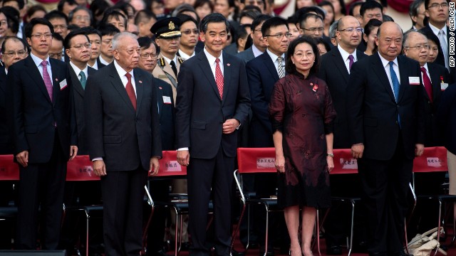Hong Kong's Chief Executive C.Y. Leung attends a flag raising ceremony to mark the 65th anniversary of the founding of Communist China on October 1. 