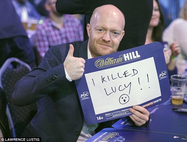 Confession: Jake Wood jokingly gave away a major EastEnders plotline while attending the PDC World Darts Championship at London's Alexandra Palace on Saturday