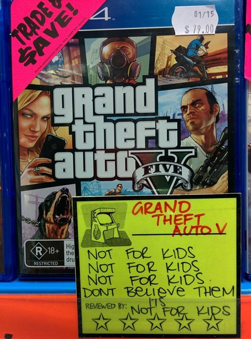warning,retail,GTA V,grand theft auto v,parenting,Grand Theft Auto,video games,g rated