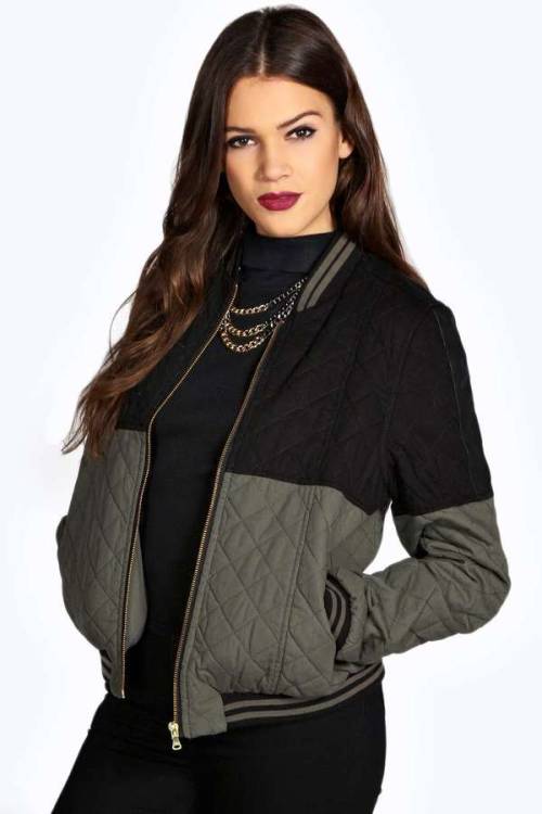 Emily Colour Block Quilted Bomber by Boohoo...