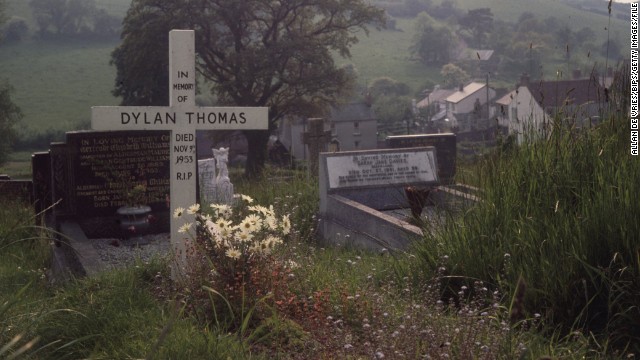 His body was brought back to Laugharne, the south Wales village which had inspired many of his most famous works, and he was buried in the local churchyard (pictured in 1969).