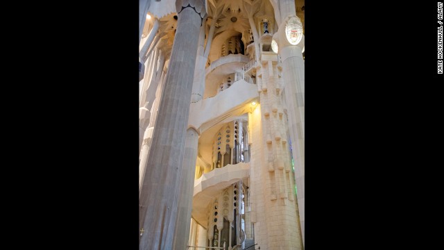 The spiral staircase to the towers of the Sagrada Familia in Barcelona, Spain, doesn't have a banister to prevent you from falling over the edge while you're walking up or down.