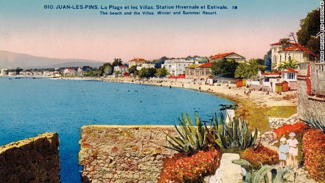 This colorful card from 1926 is captioned, "The beach and the villas, winter and summer resort. Nice."