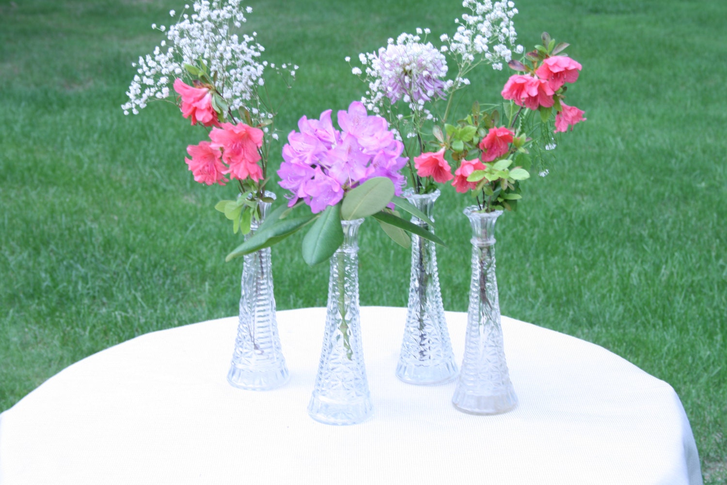 Beautiful Set of 4 Vintage Clear Glass Vases -Wedding Decor-Table Setting-Centerpiece-Home Décor