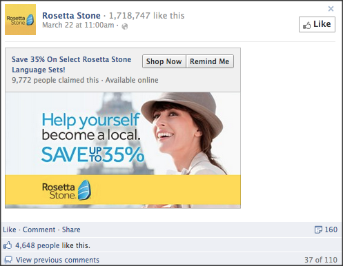 The Social Media Advertising Beginner’s Guide for Twitter, Facebook, and LinkedIn image BSA Rosetta Stone fb offer