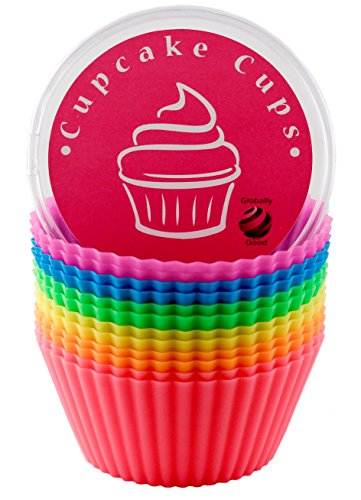 Globally Good® Silicone Baking Cups / Muffin Molds - 12 Reusable Cupcake Liners in Storage Container