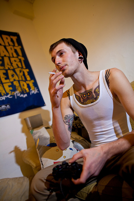boy, cigarrette, indie, owl, tattoos