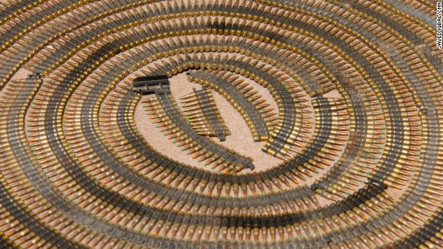 The military displays ammunition recovered by militants in Miranshah.