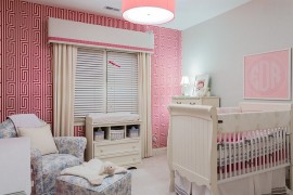 Fabulous use of pink wallpaper in the nursery