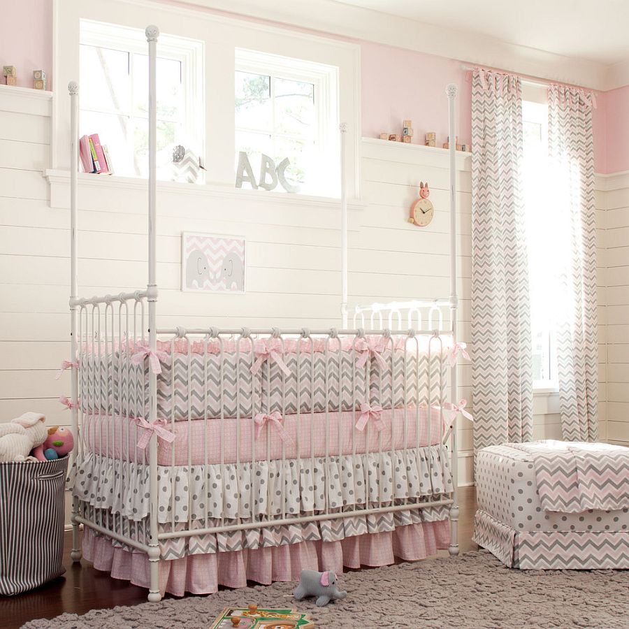 Nursery with polka dots and chevron pattern! [Design: Carousel Designs]