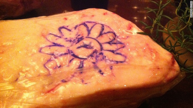 This floral stamp marks authentic Kobe beef.