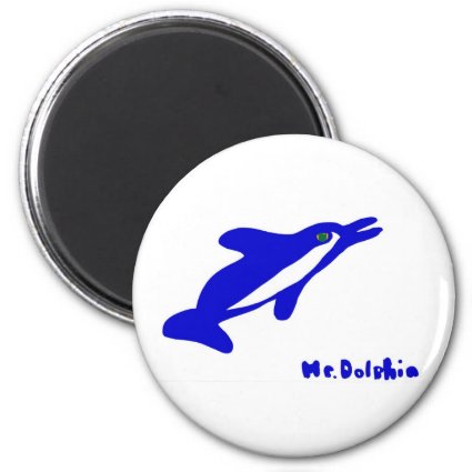 Mr. Dolphin- a dolphin graphic in blue and white Magnet