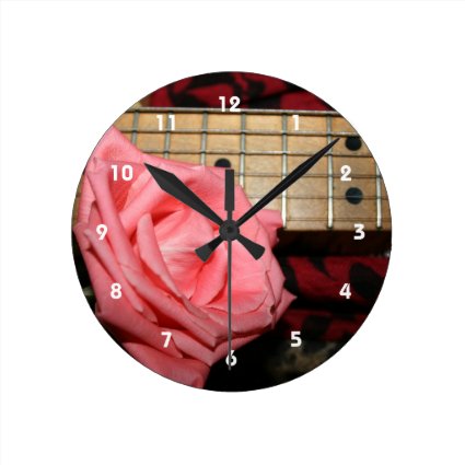 pink rose electric guitar fretboard neck music round wall clocks