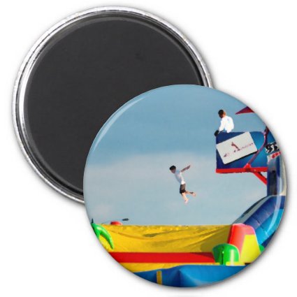 kid jumping off ride colorful painting style fridge magnet