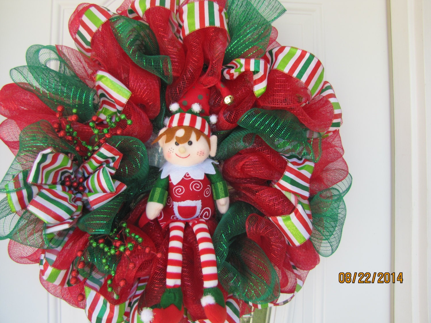 Christmas wreath- Elf Wreath- Santa's Helper wreath- Deco Mesh Christmas wreath
