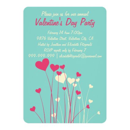 Modern Love Heart Flowers Valentines Party Cards