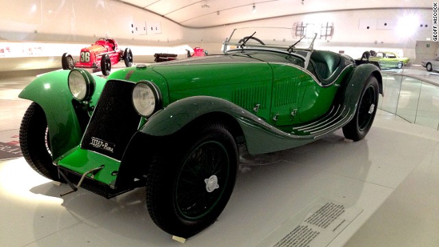 The Enzo Ferrari Museum also features earlier models such as this green two-seater 1932 Maserati V4 Zagato Sport.