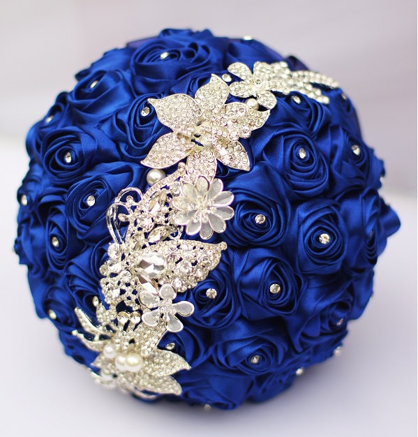 Etsy Blue bridal bouquet, Blue rose wedding bouquet, Satin rose brooch bouquet, Jewelry wedding bouquet, bridal bouquet,DIY bouquet